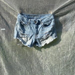 Light-Washed Denim Shorts with Rips